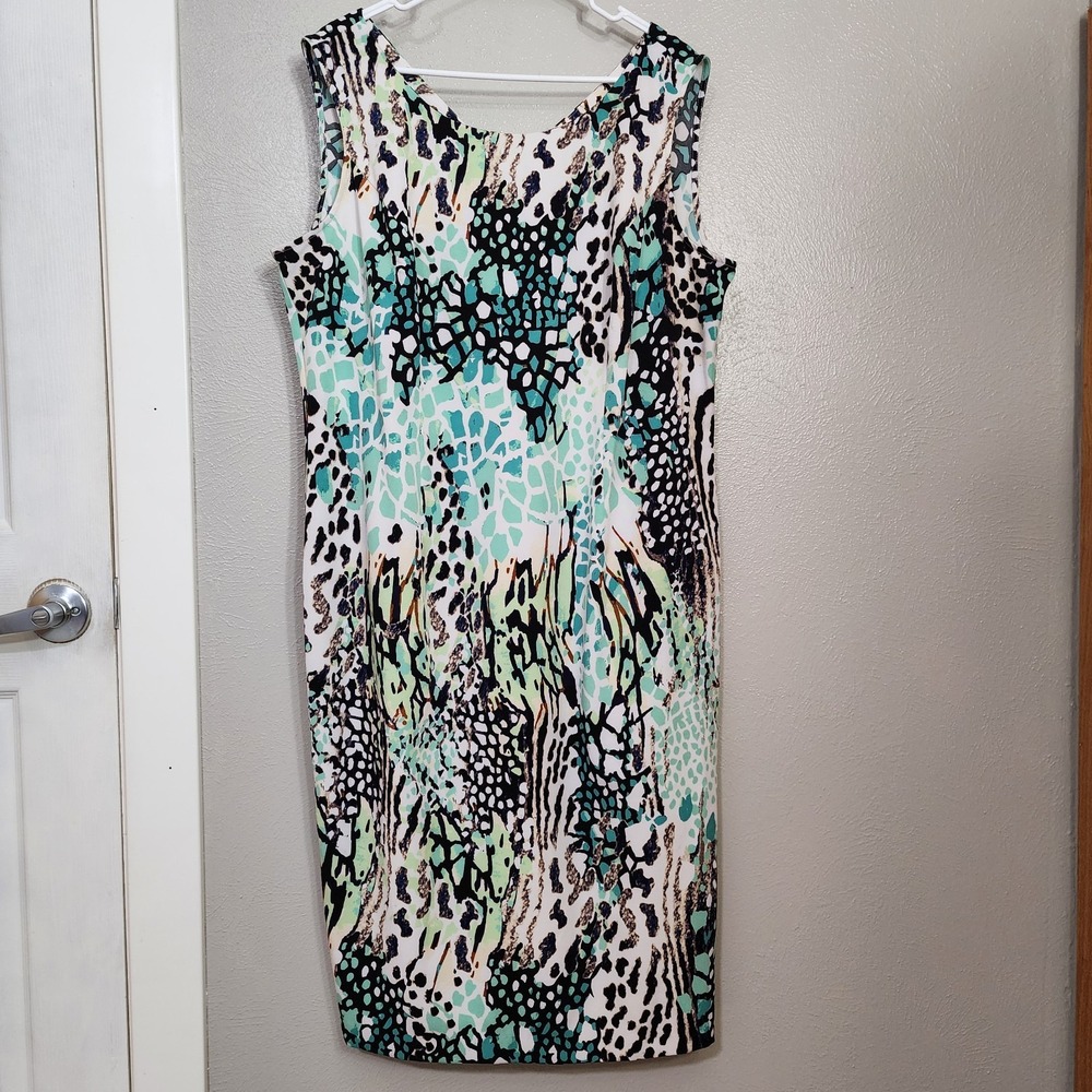 Maya Brooke‎ Sheath Dress Size 18 Sleeveless Career Woman Coastal Animal Print
